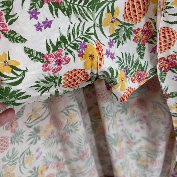 ANGIE Tropical Pineapple Hi Low Maxi Dress NEW Puff Sleeves Sweetheart Neck M - Picture 6 of 8